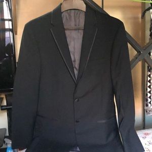 Tuxedo blazer with tuxedo pants.
